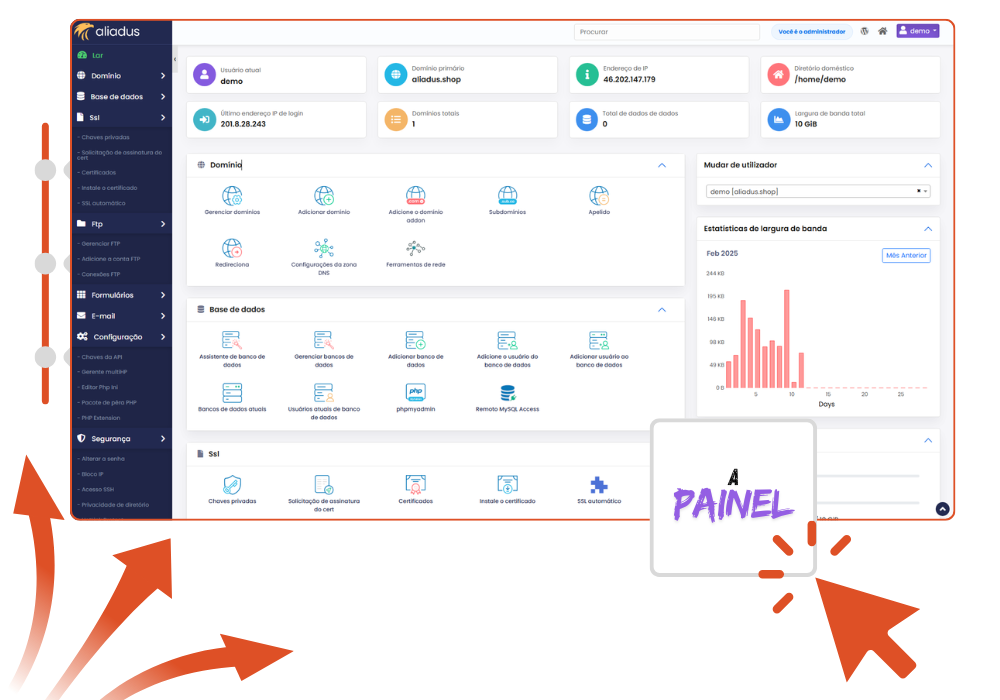 Ferramentas avançadas de gerenciamento de hospedagem via painel de controle cPanel
